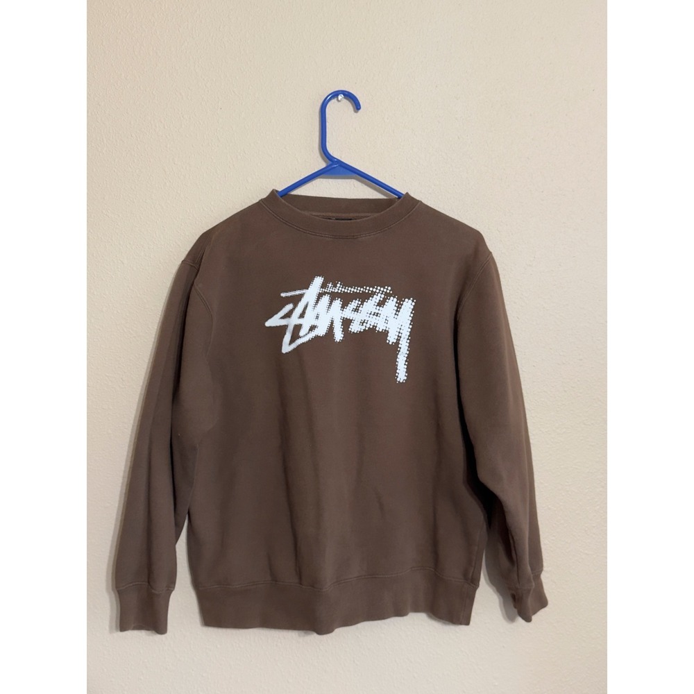 Stussy Brown Dot Logo Crewneck Sweatshirt Mens Small Made in USA Streetwear